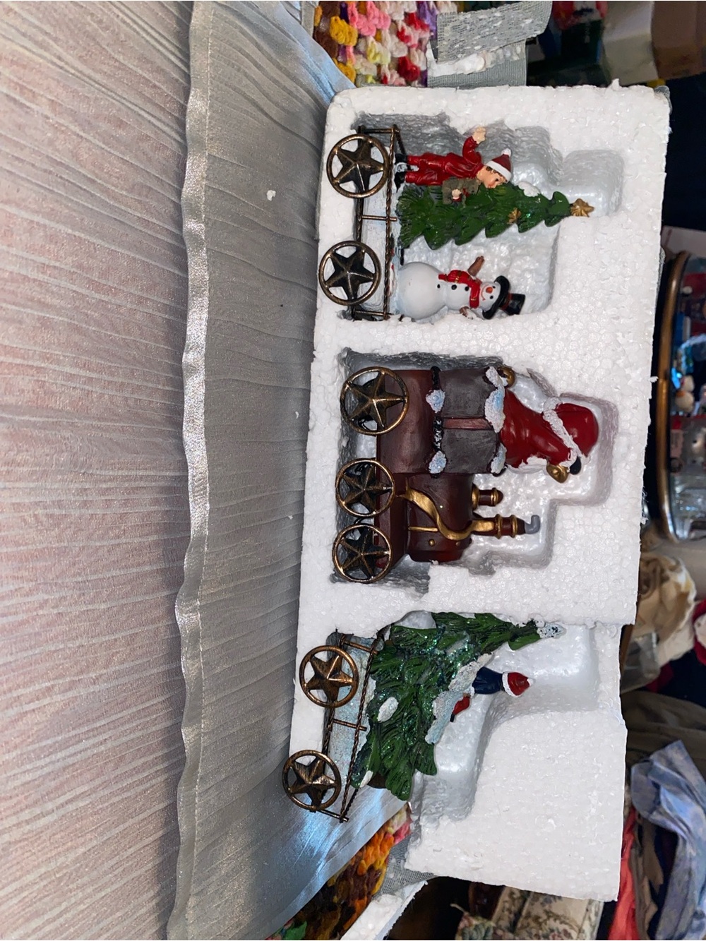 Transpac Festive Red & Green Christmas Sleigh Figurine Set - Holiday Home Accent